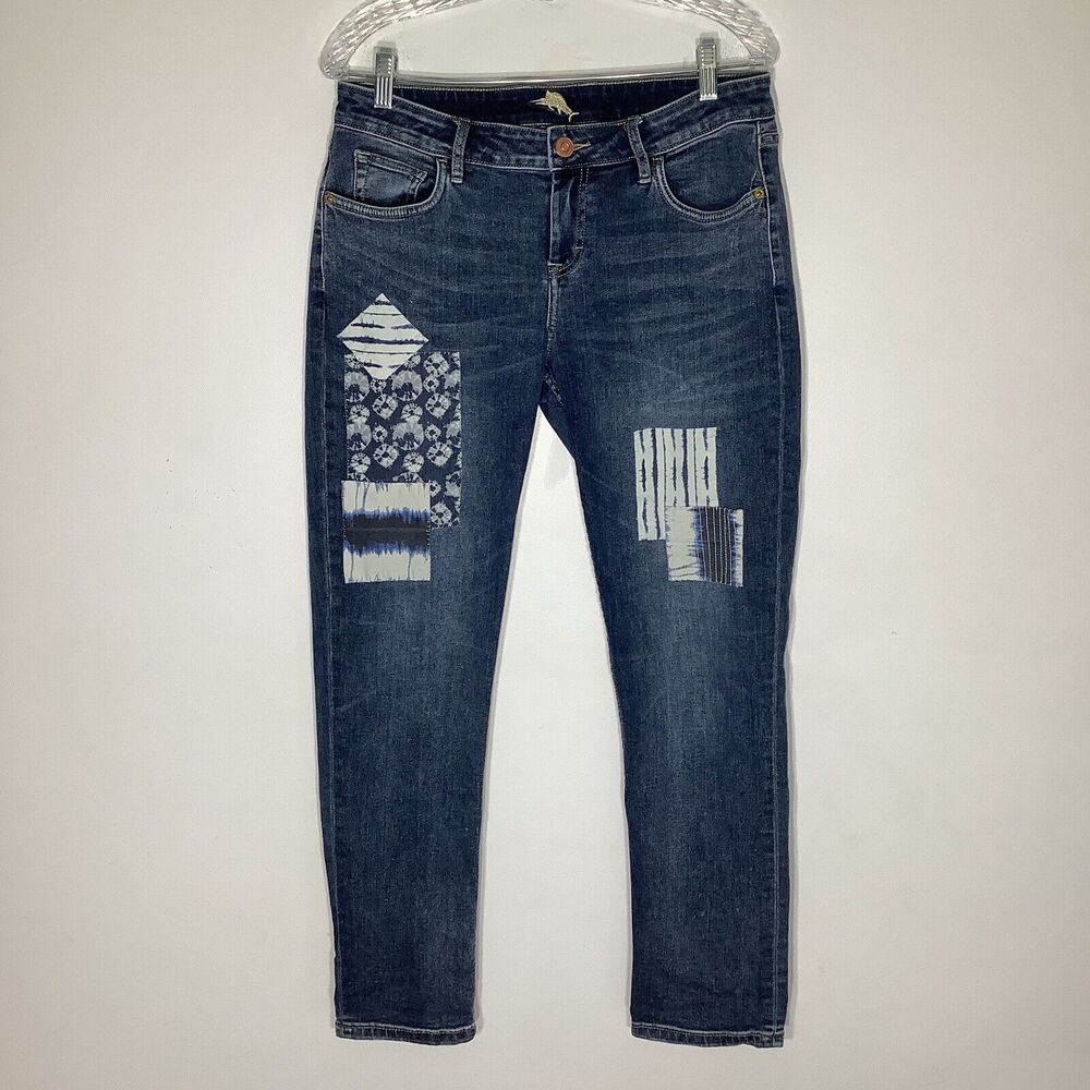 Tommy Bahama Dark Blue Patchwork Boyfriend Jeans